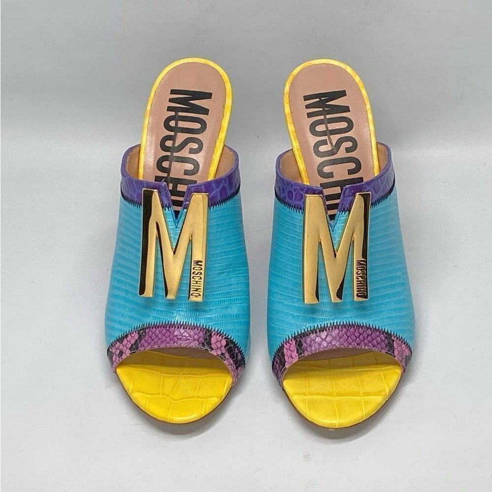 Moschino M Stud Group Patchwork Leather Mule Sand… - image 2
